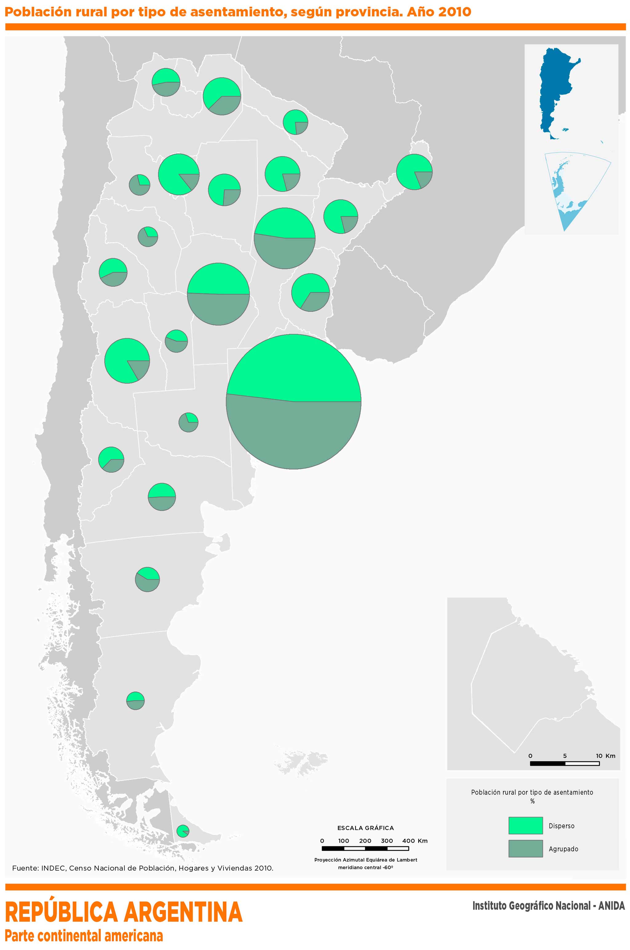 Población rural por tipo de asentamientos, según provincia. Año 2010