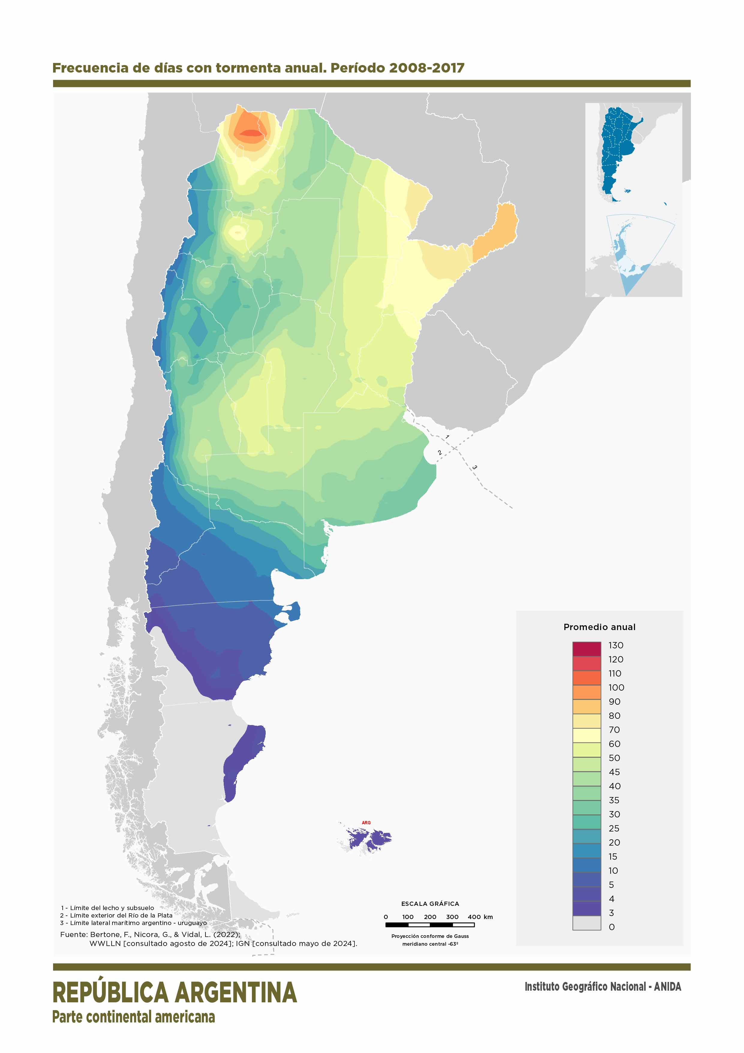 Frecuencia de días con tormenta anual. Periodo 2008-2017