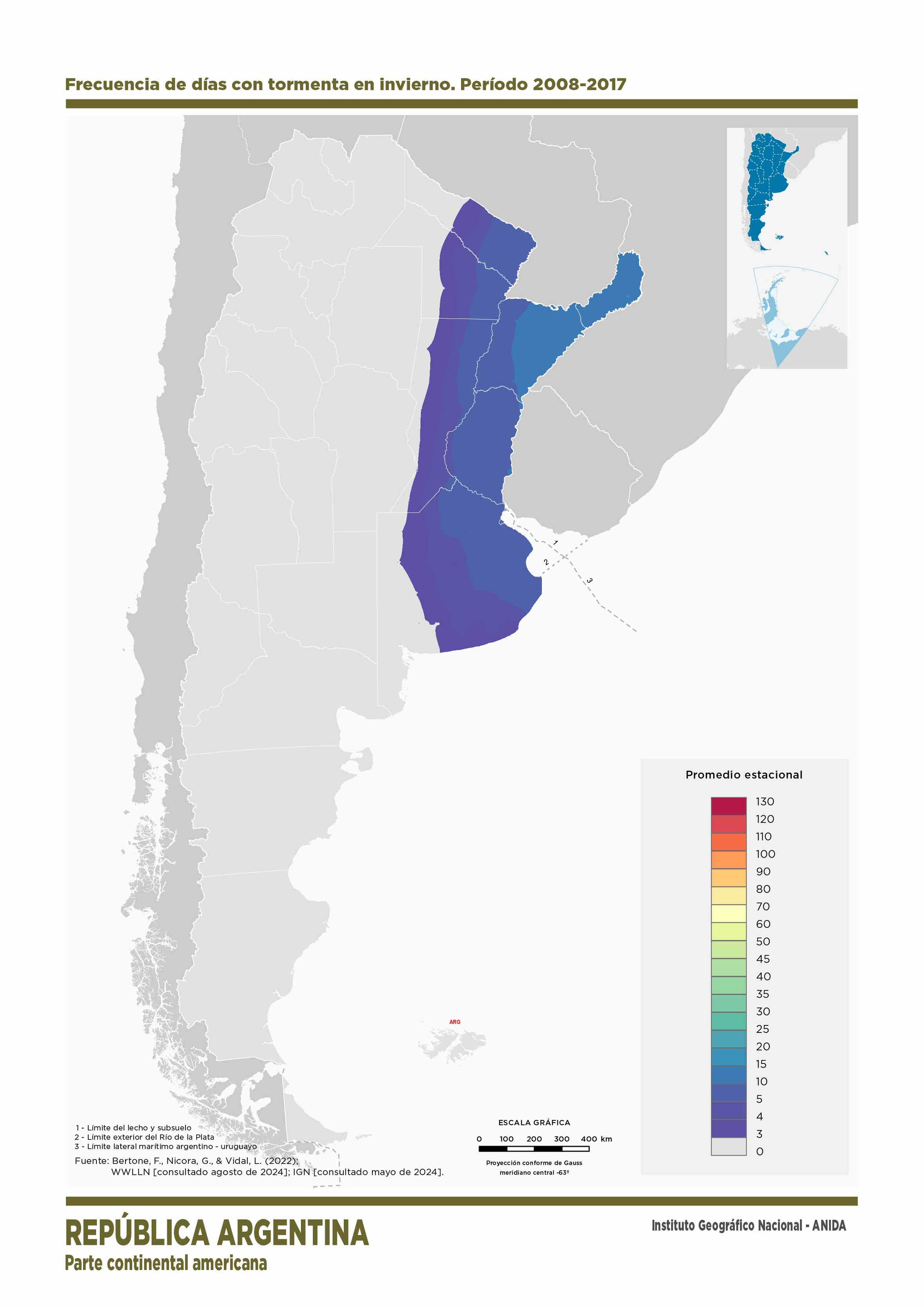 Frecuencia de días con tormenta en invierno. Periodo 2008-2017