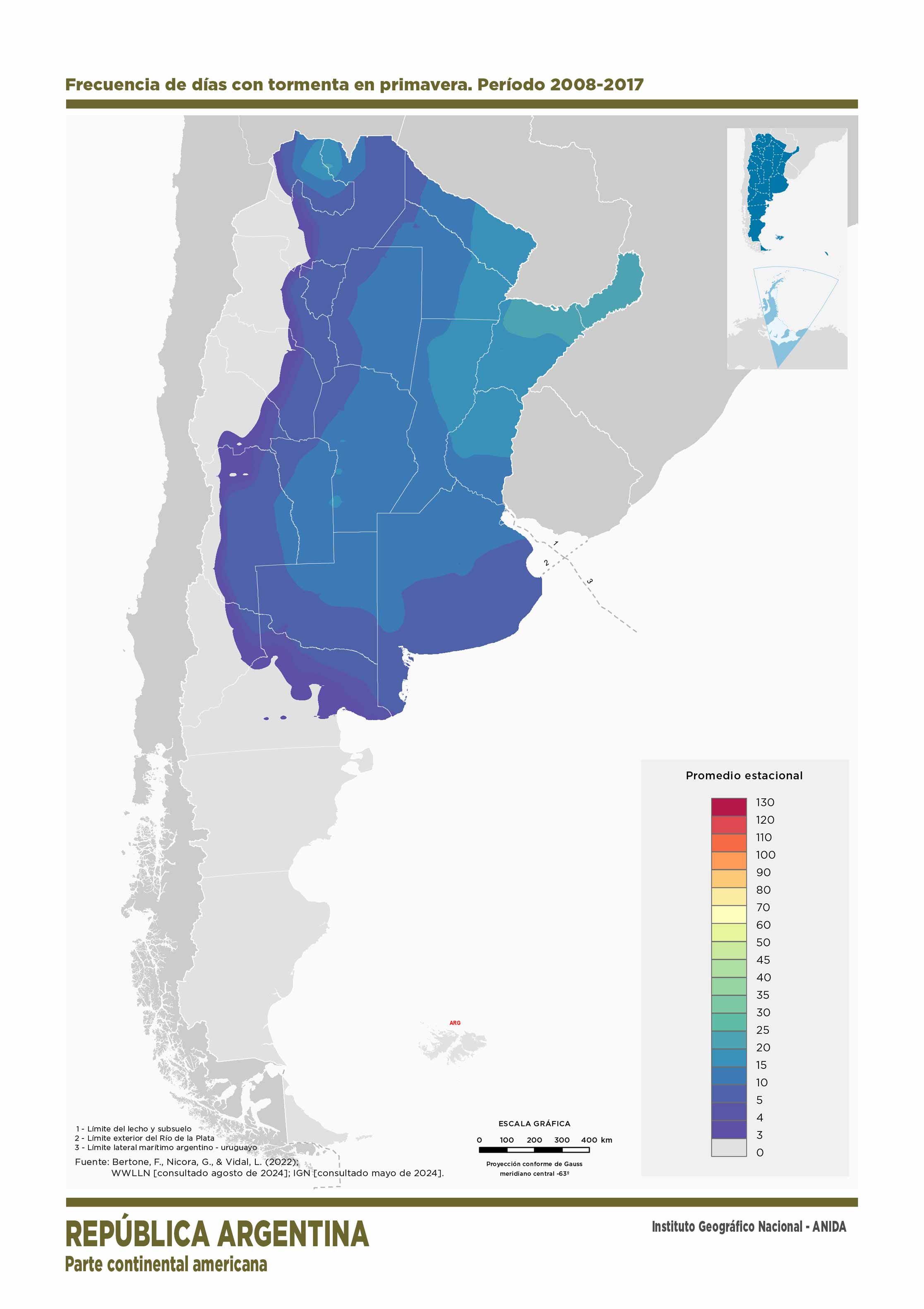 Frecuencia de días con tormenta en primavera. Periodo 2008-2017
