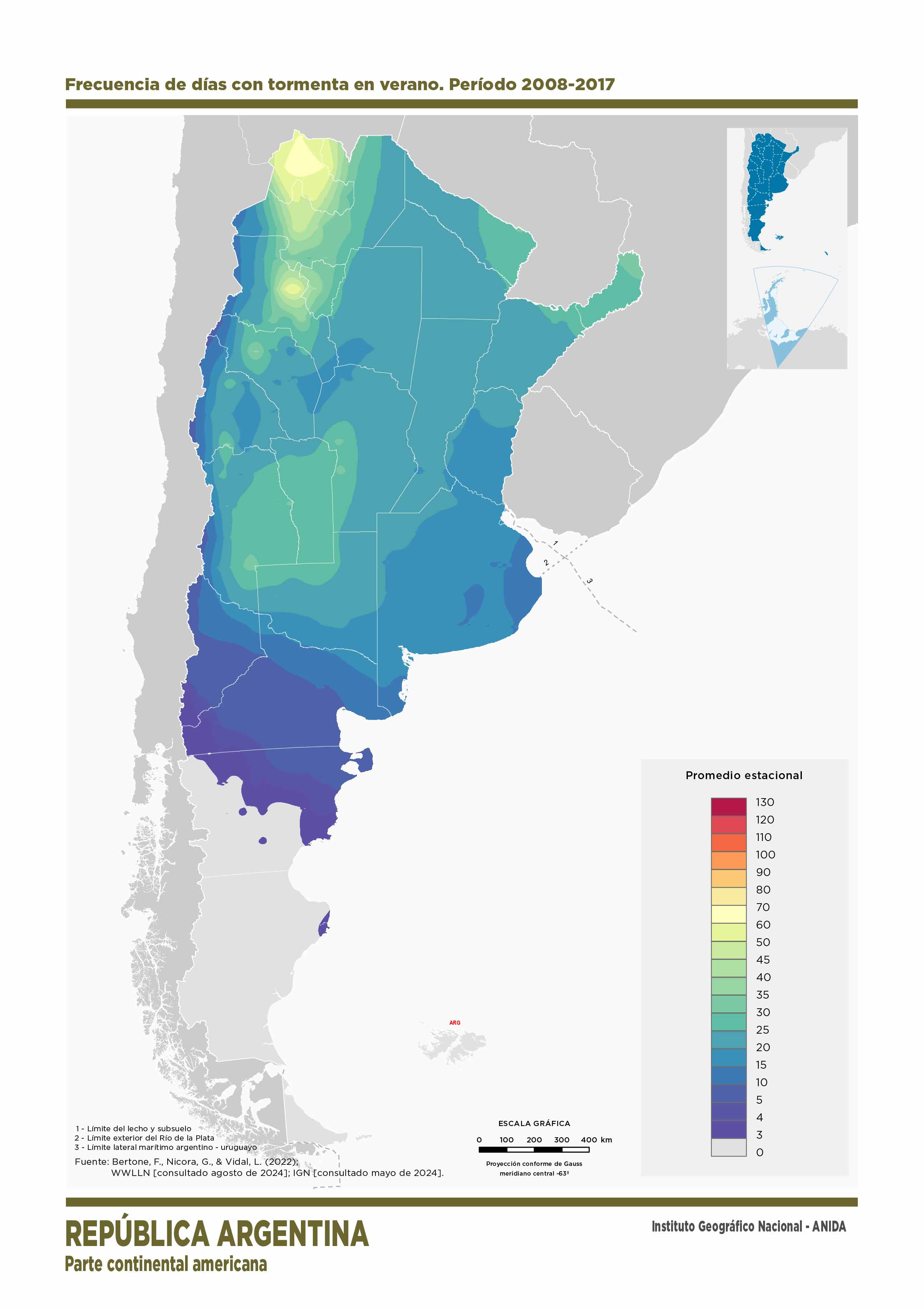 Frecuencia de días con tormenta en verano. Periodo 2008-2017