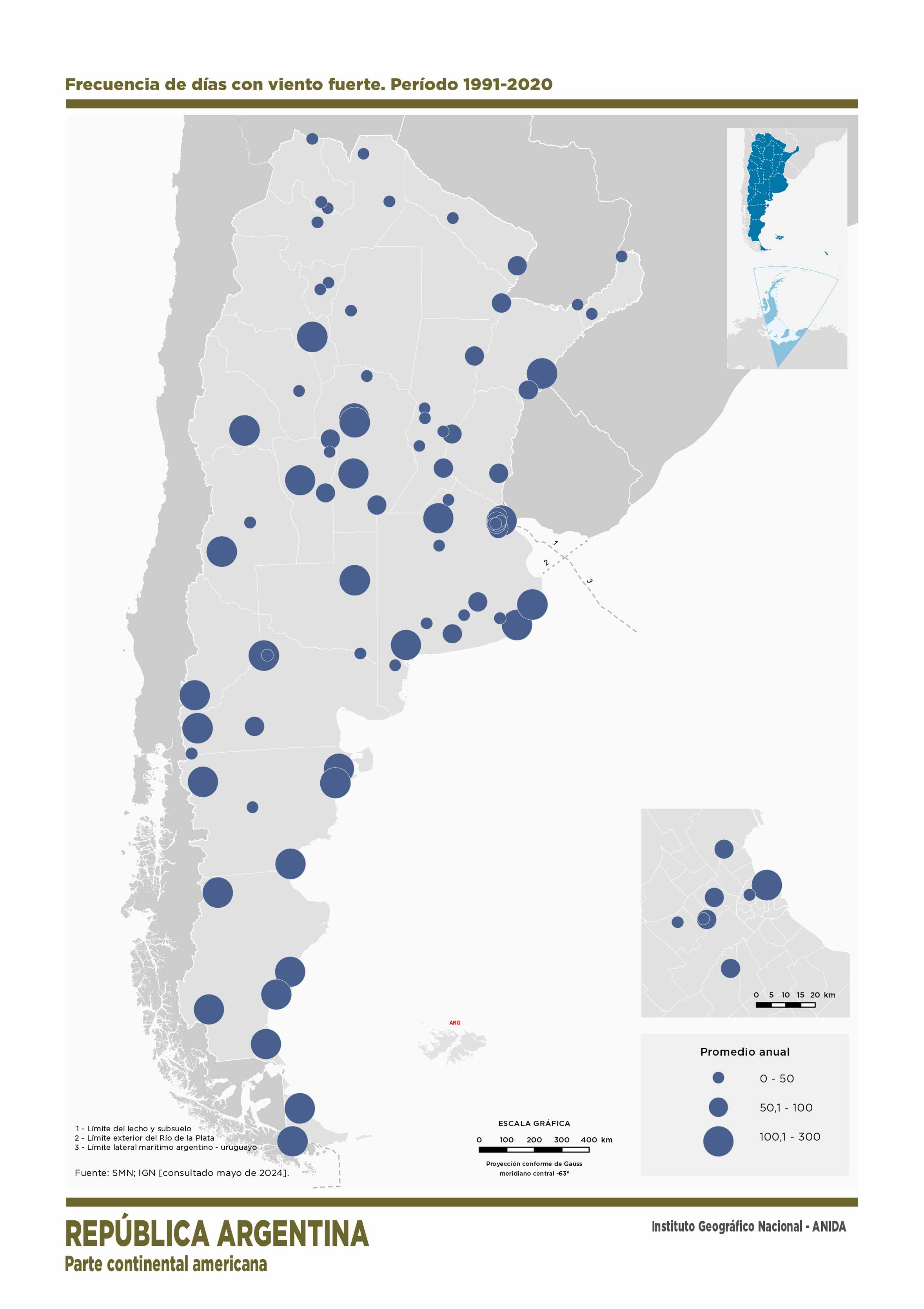 Frecuencia de días con viento fuerte. Periodo 1991-2020